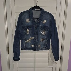 JustFab Blue Embellished Jean Jacket